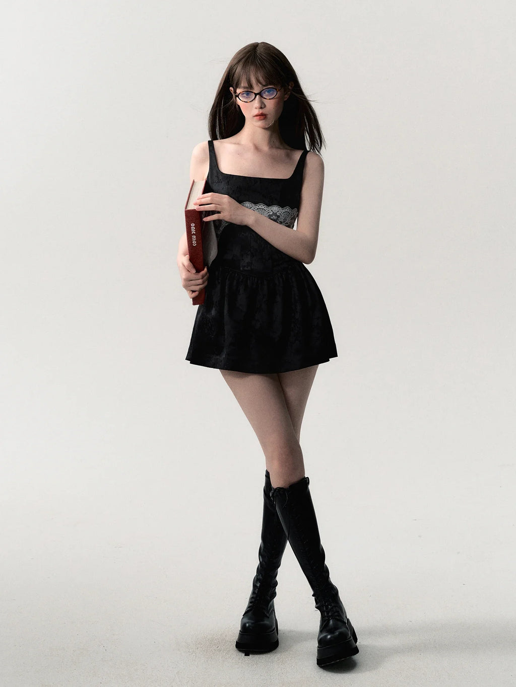 High Quality Hot Selling Lace Jacquard Spliced Dress with Bow Tie Waist Cinching Suspender Skirt Wholesale Vestidos Sexy Dress