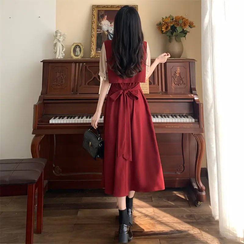 Short Sleeve Dresses Women Preppy Patchwork Elegant Young Summer Ins Korean Fashion Sweet A-line Simple Fake Two Pieces Vestidos